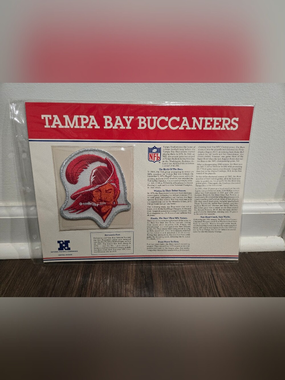 Vintage NFL 1995 Tamba Bay Buccaneers Iron On Patch With Info Card